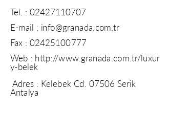 Granada Luxury Belek iletiim bilgileri